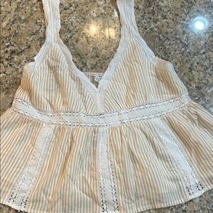 American Eagle Outfitters Beige Striped Lace Blouse
